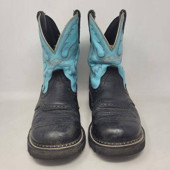 Justin Gypsy Boots 7.5 Black Turquoise Western Roper Cowgirl Rodeo Gemma L9905 - Picture 5 of 11